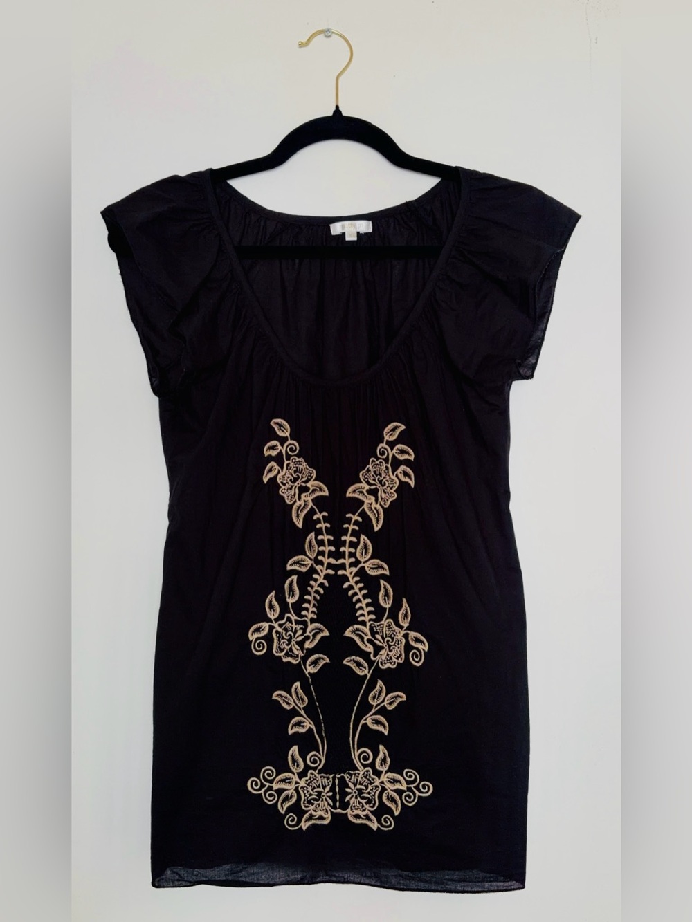 Matty M Black Blouse with Cream Floral Embroidery